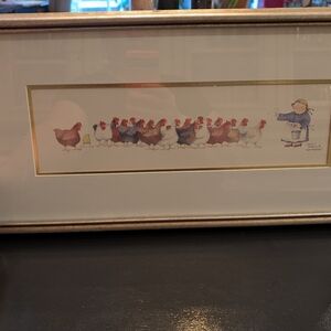 Vintage Country Farm Art “Hen Pecked” Framed Chicken Print Cottage Kitchen Decor